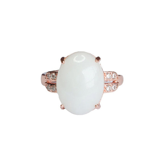 White Hetian Jade Cabochon Ring