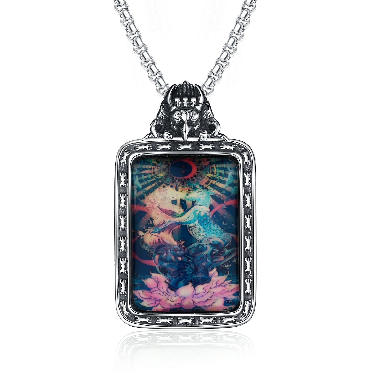 Steel Necklace – Elegant Thangka Zodiac Guardian God Of Wealth Carving, Planderful