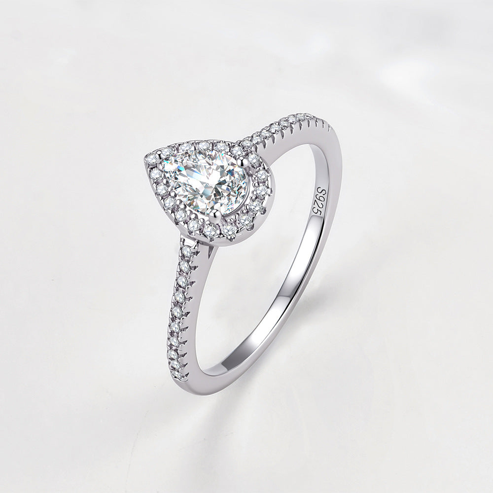 S925 Sterling Silver Water Drop Pear-Shaped Moissanite Ring European, American Marriage Proposal Wedding