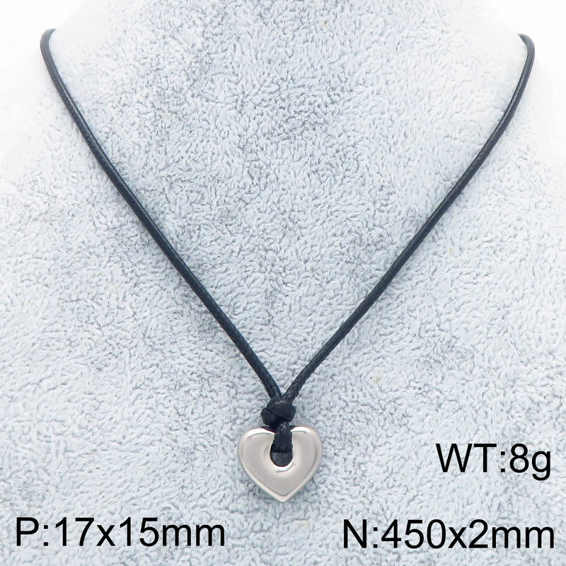 Popular Heart-Shaped Sweater Chain, Creative Wax Rope, Five-Pointed Star Hexagonal Titanium Steel Men's Necklace