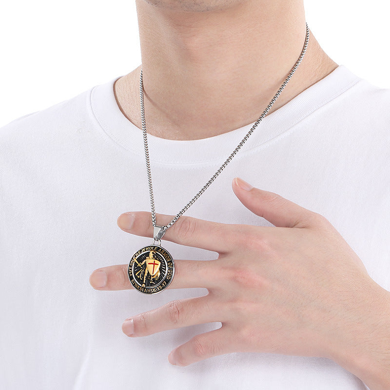 Templar Cross Shield Pendant Red For Men Titanium Planderful