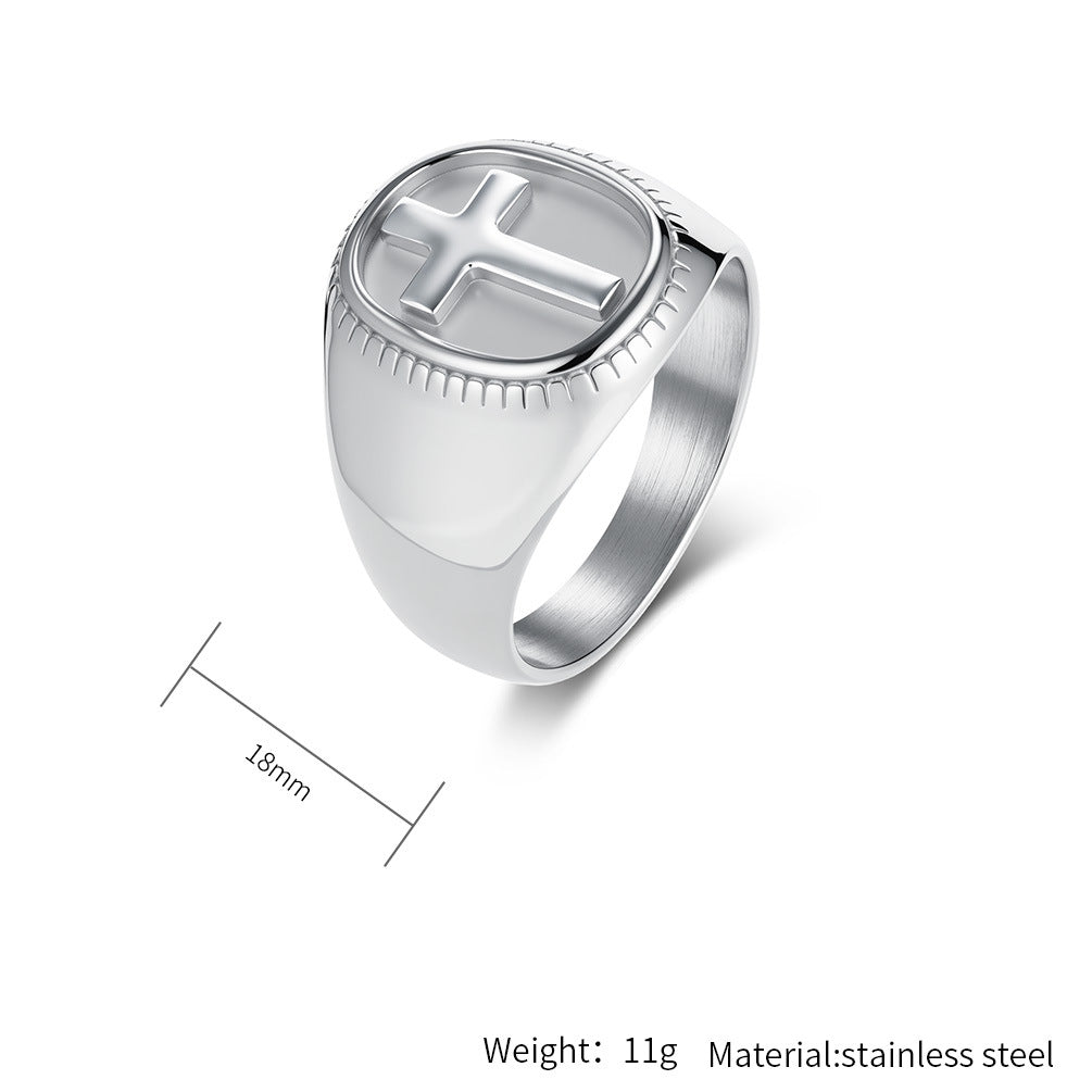 Planderful Stainless Steel Cross Ring Unisex Everyday Genie Protection Statement Jewelry