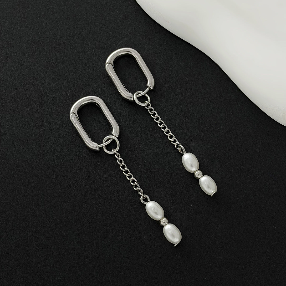 Planderful Pearl Fringed Earrings With Chain Rivet Cross Accent For Fashion Forward Women Statement Ear Jewelry