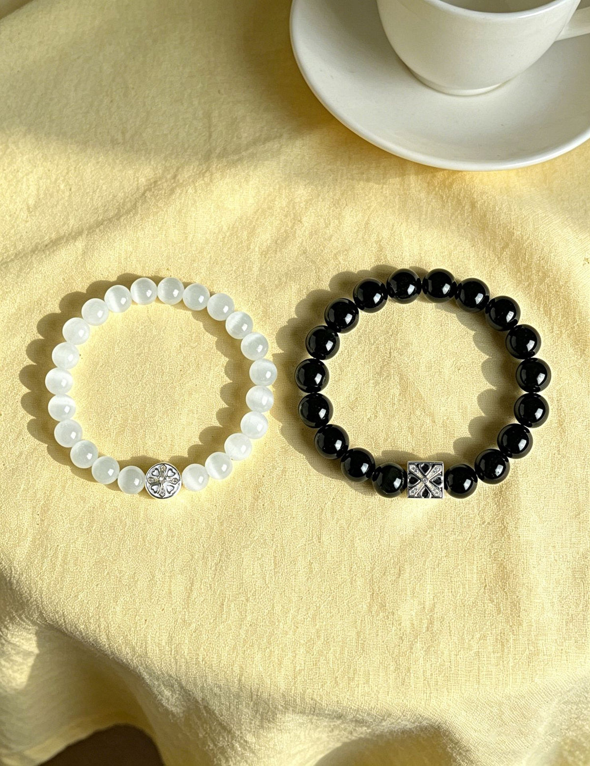 Obsidian & White Cat's Eye Bracelet