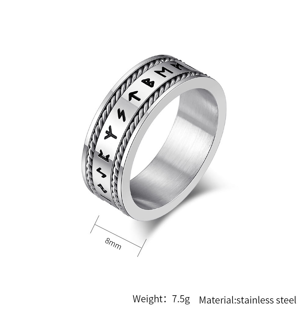 Planderful Nordic Viking Text Ring Personalized Titanium Steel Mens Wire Rope Jewelry