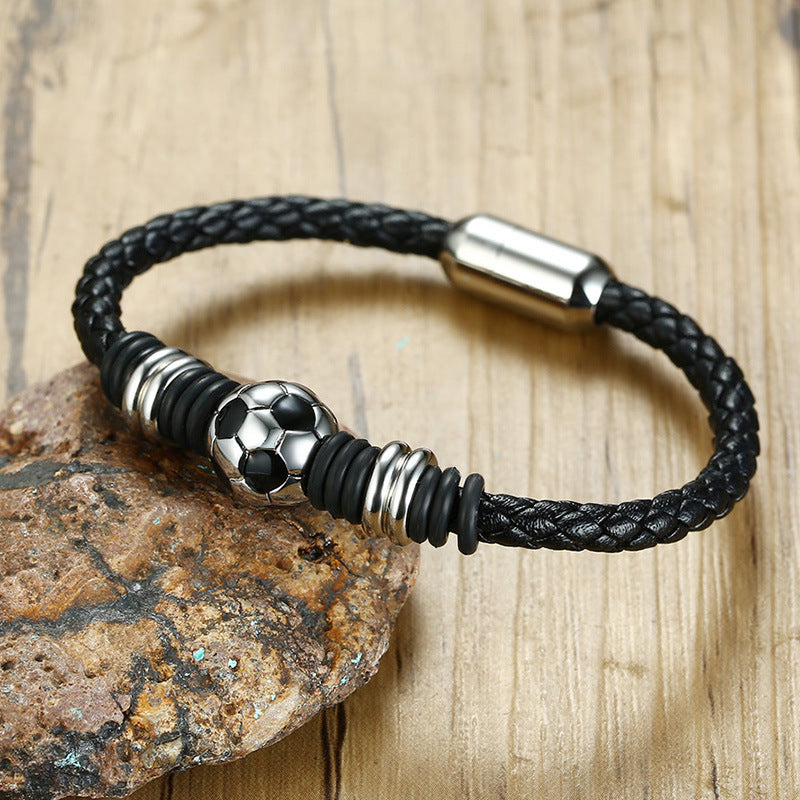 Cross-Border E-Commerce AliExpress Jewelry Bracelet Titanium Steel Football Accessories Leather Men's Bracelet