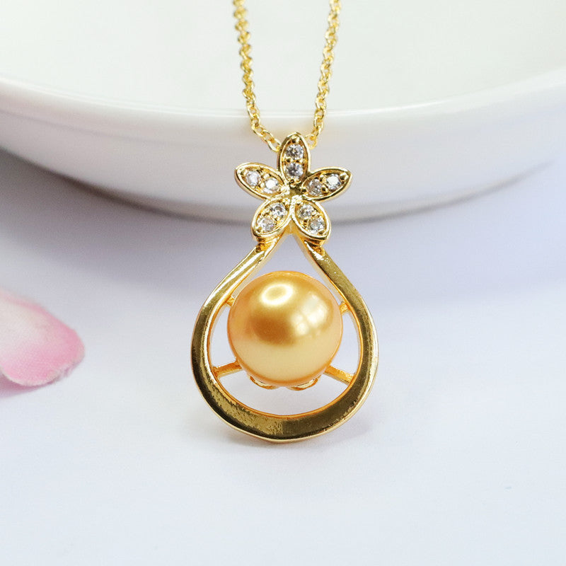 Champagne Shell Pearl Five-Petal Pendant — No Chain