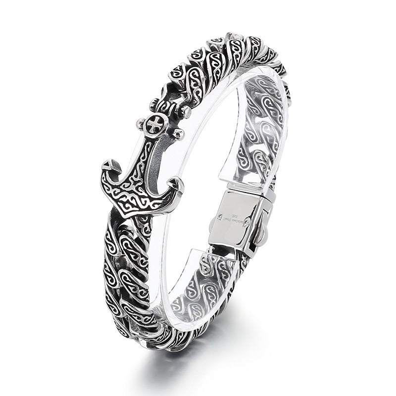 Planderful Men's Titanium Steel Cuban Chain Bracelet Bold