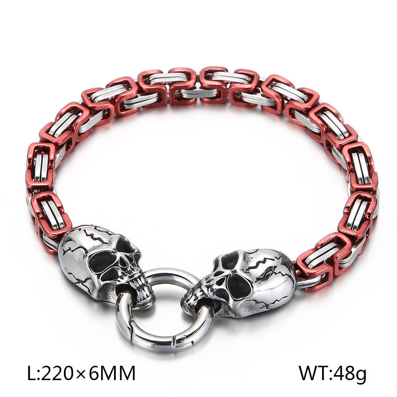 Personalized Retro Stainless Steel Skull Bracelet for Men - European and American Ghost Head Chain Jewelry