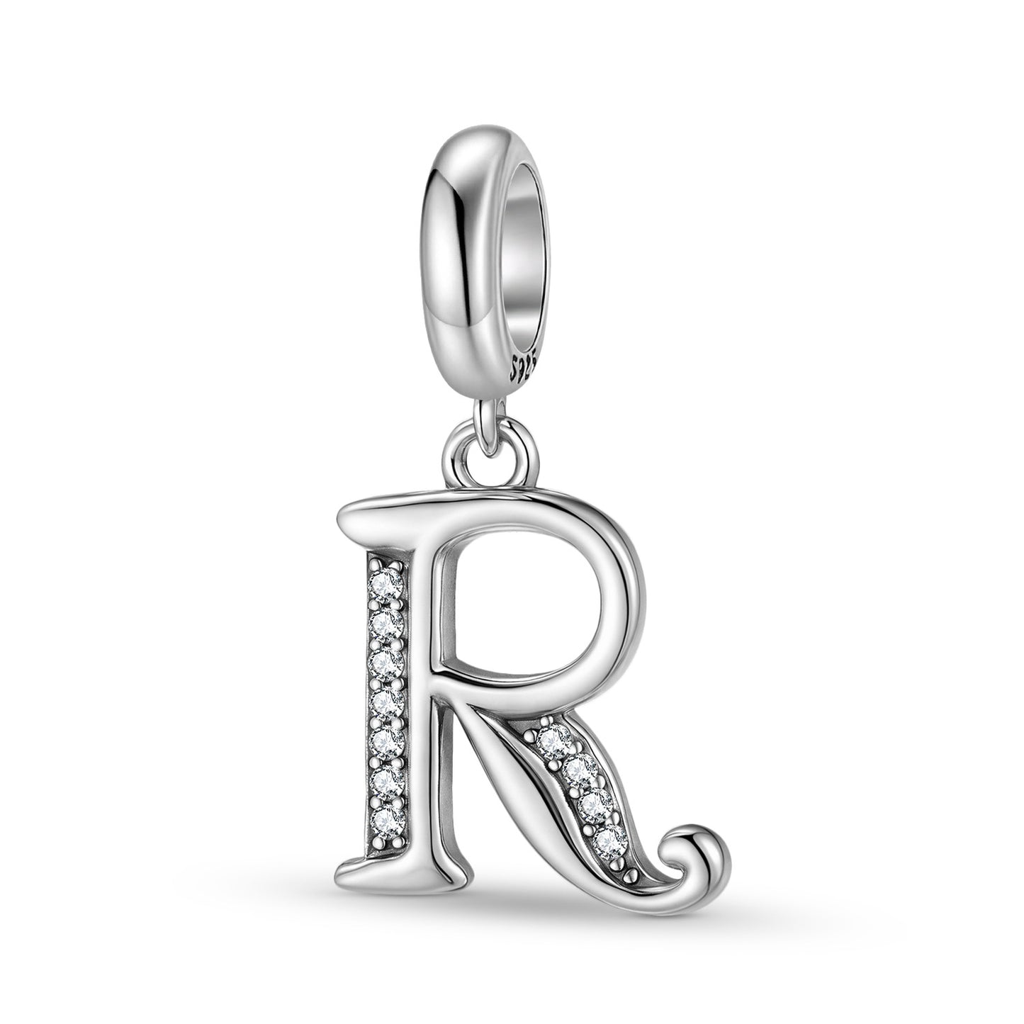 Planderful Jewelry 26 Letter Sterling Silver Pendant With Zircon Inlays Necklace