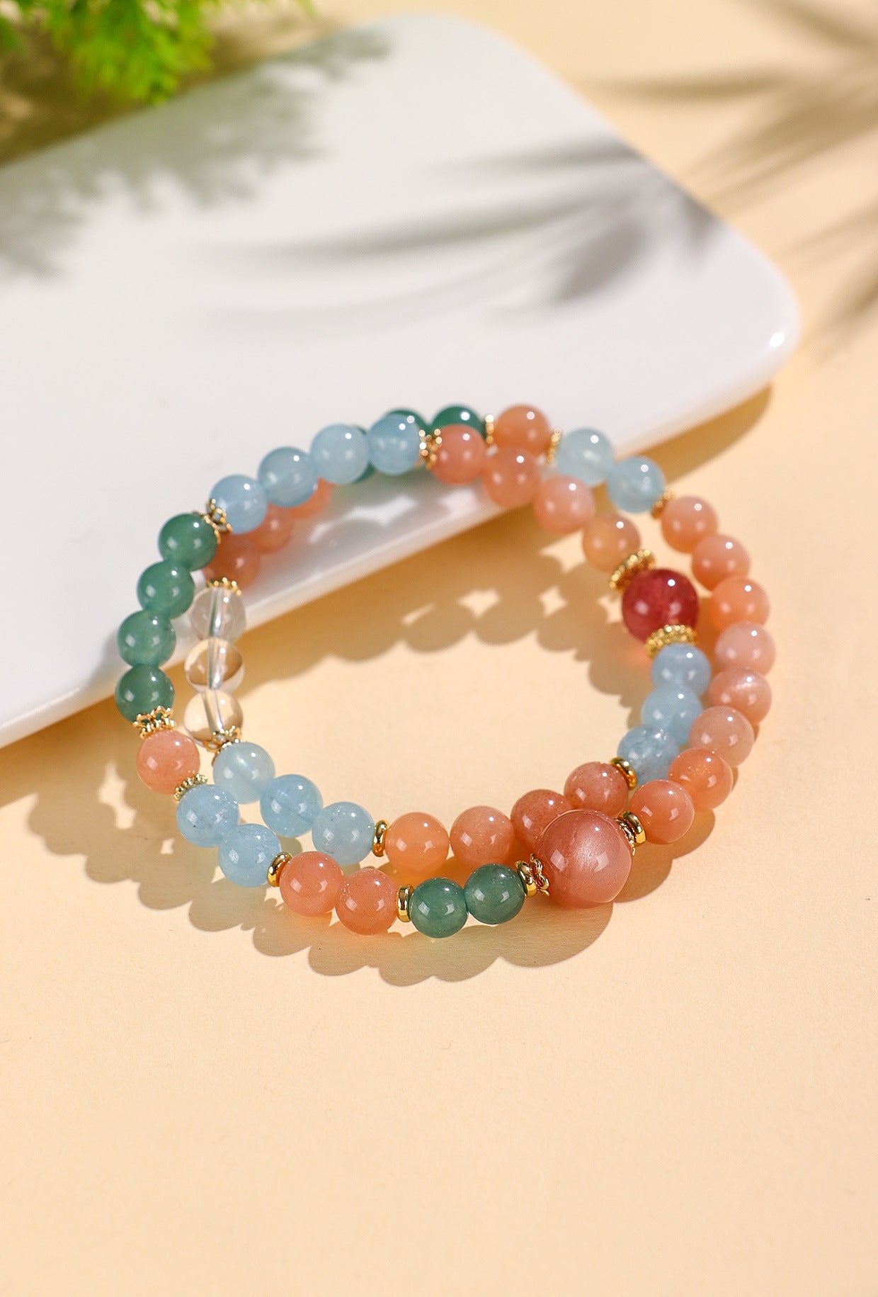 Planderful Fortune's Favor Bracelet – Elegant Double Circle Design with Aquamarine and White Crystals