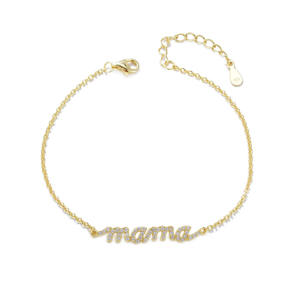 S925 Sterling Silver Zircon Letter Mama Bracelet Micro-Inlaid Zircon Mother'S Day
