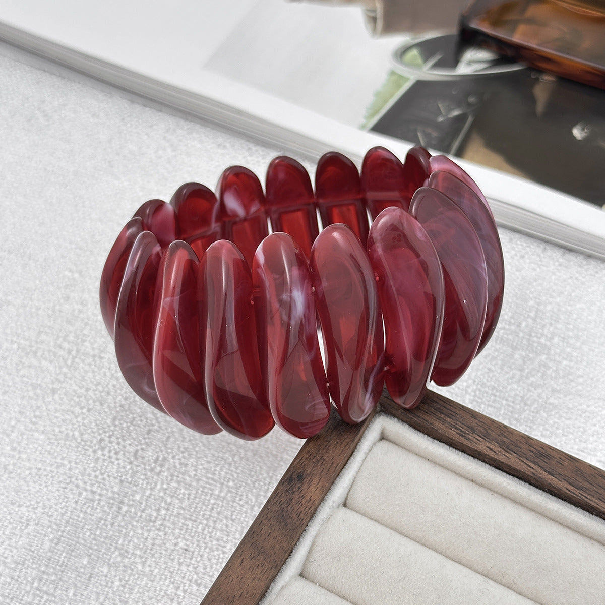 Retro Exaggerated Red Smudged Tire Wide Bracelet C-Shaped Bracelet