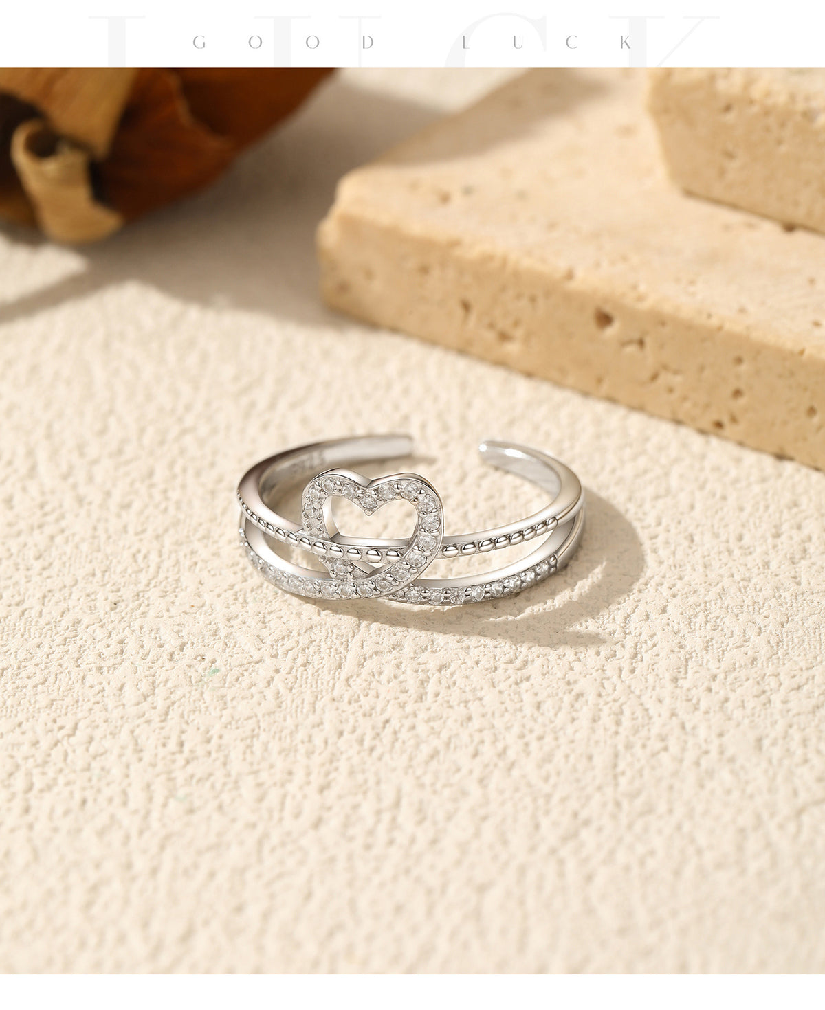 925 Sterling Silver Double-Layer Heart Zircon Ring