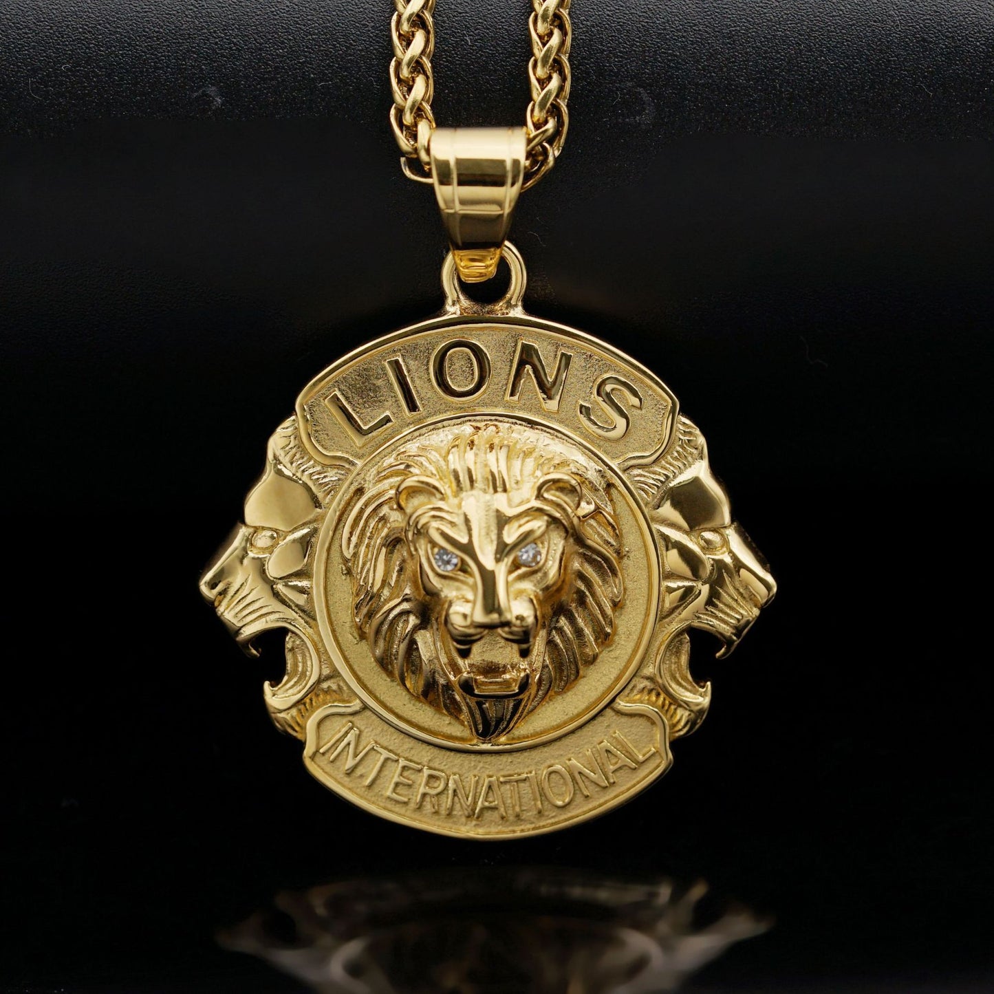 Planderful Lion Head Pendant Necklace Unisex Hip Hop Style Stainless Steel Gold Plated Bold Statement Jewelry