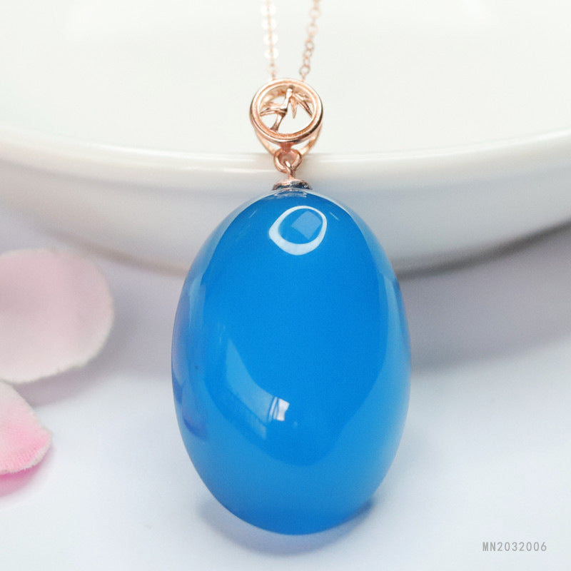 Blue Chalcedony Oval Silver Pendant — No Chain