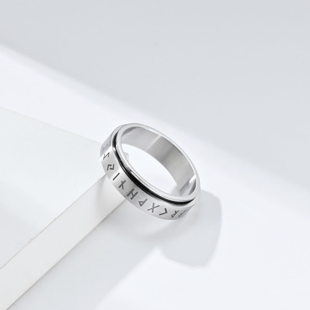 Planderful Titanium Steel Rotating Viking Ring For Him Nordic Character Spinner Band Ideal Gift For Boyfriend