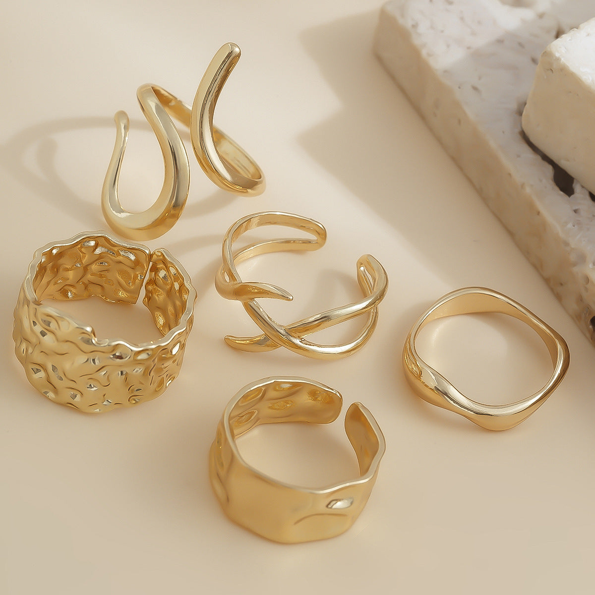 Planderful Vienna Verve Geometric Metal Ring For Fashion Forward Adults With Irregular Lava Texture