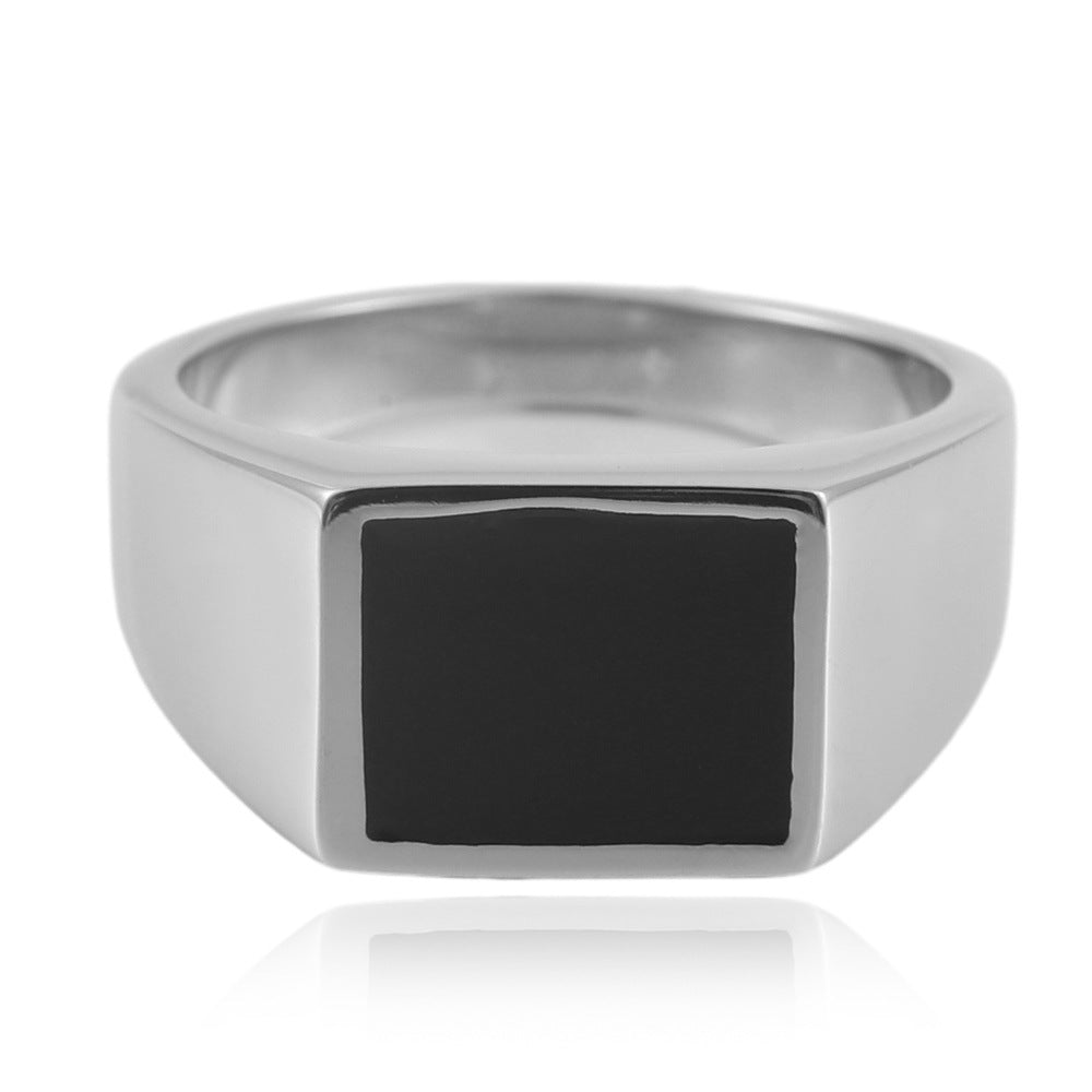 Urban Vintage Titanium Steel Square Epoxy Ring for Men - Stylish Retro Design in Black