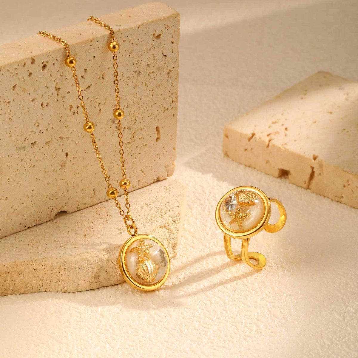 Summer Seaside Leisure Vacation Wind Ocean Wind Stainless Steel Bead Chain Resin Round Necklace
