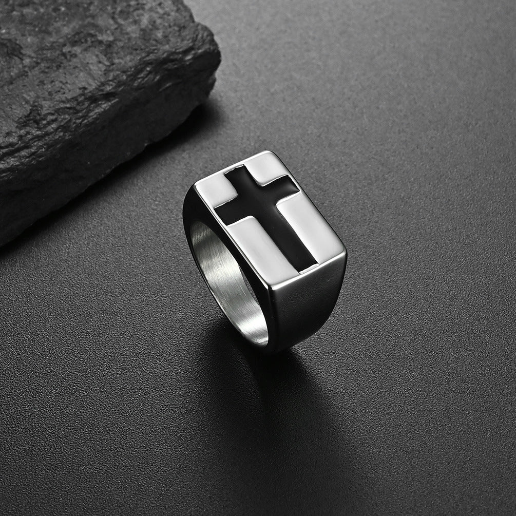Scenery Cross Stainless Steel Gold-Plated Ring