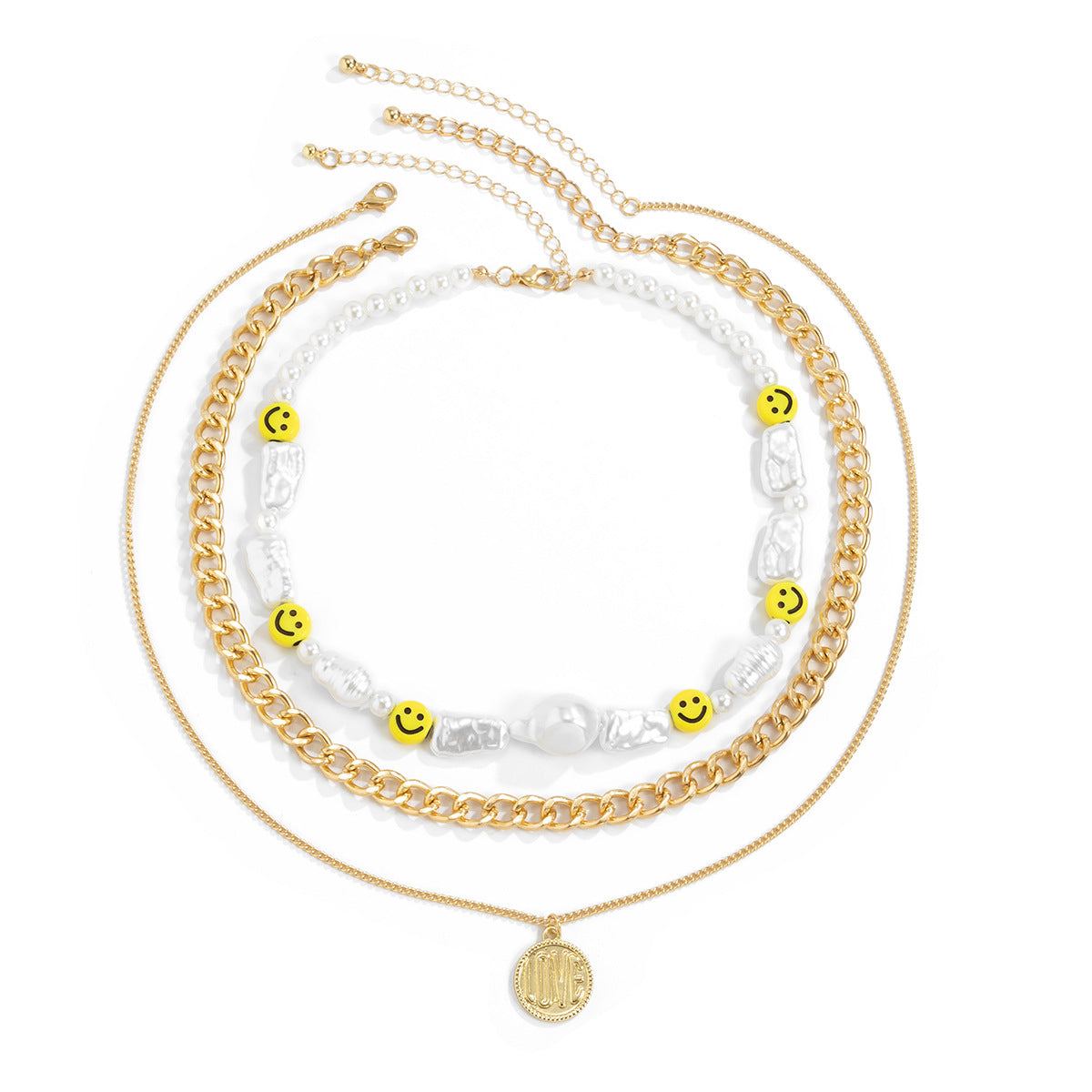 Planderful Vienna Verve Multi Layer Imitation Pearl Smile Face Statement Necklace For Women