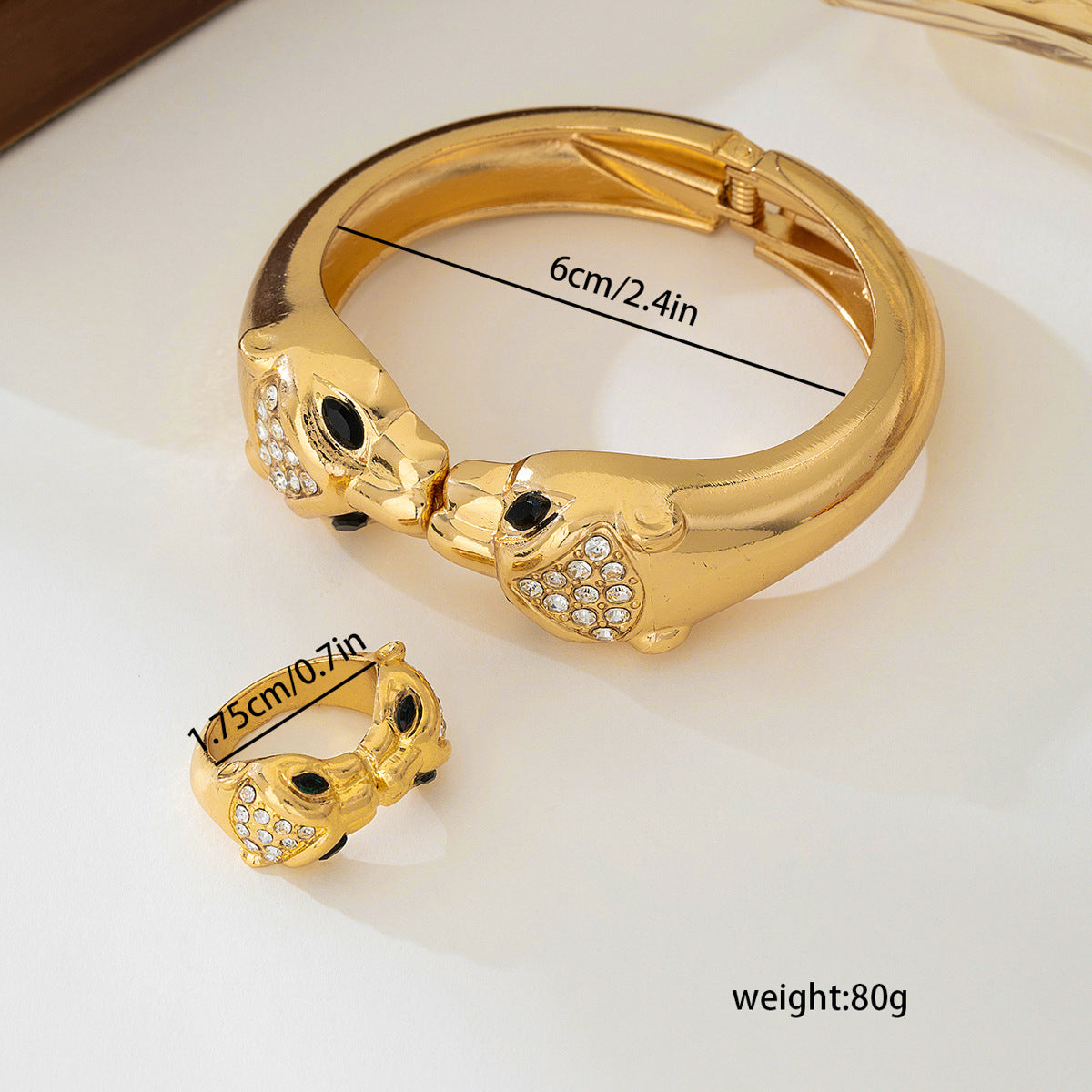 Gold Chunky Leopard Bracelet Ring Set for Stylish Women