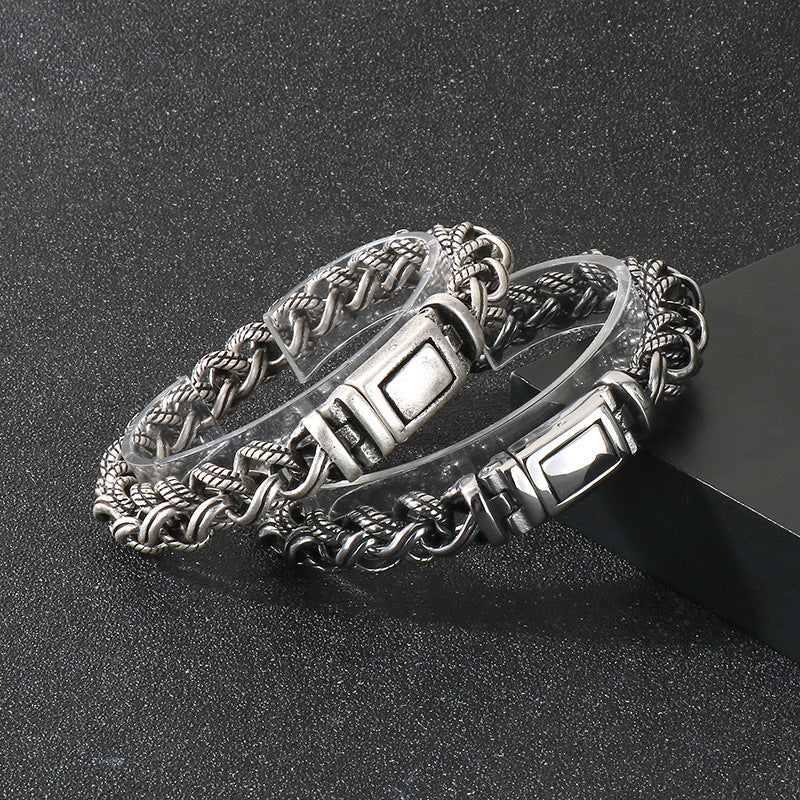 Planderful Mens Bracelet Retro Hipster Titanium Steel