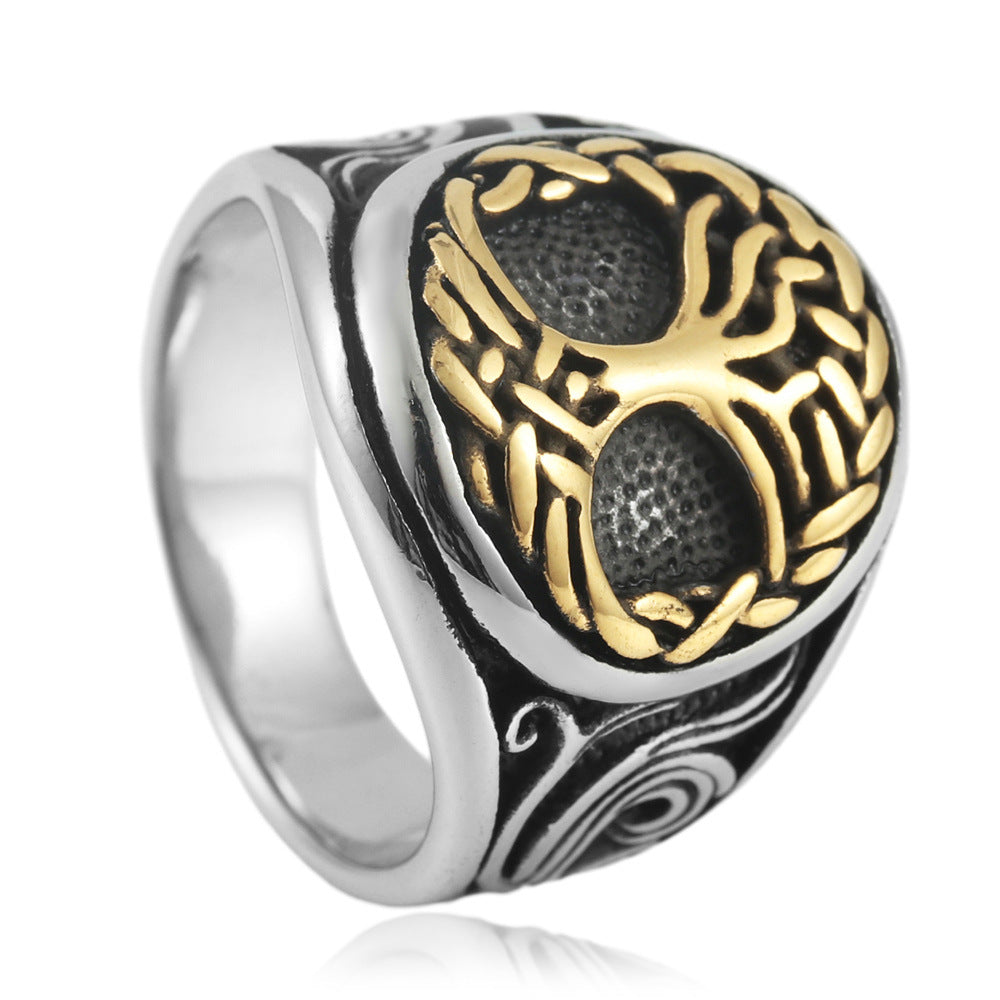 Titanium Steel Tree of Life Ring for Men - Punk Retro Style in European and American Design