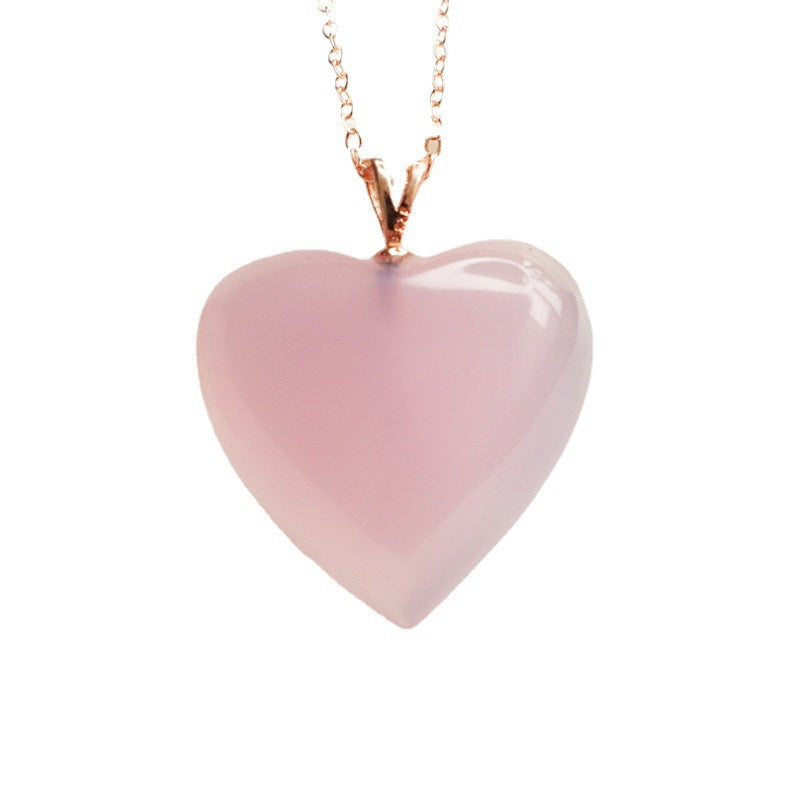 Rose Quartz Heart 925 Silver Pendant — No Chain
