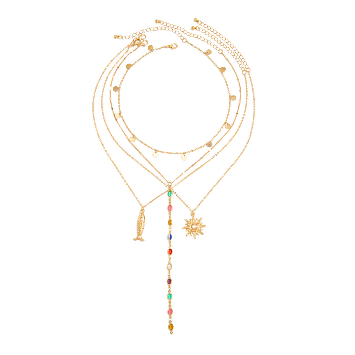 Coastal Fish, Crystal & Sun Layered Necklace