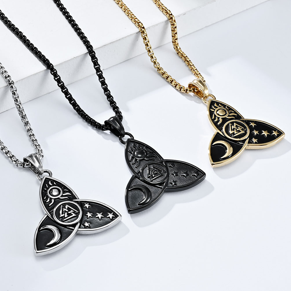 Planderful Nordic Celtic Triangle Knot Necklace Titanium Steel Pendant For Mythical Odin Star Moon Sun Trinity Lovers