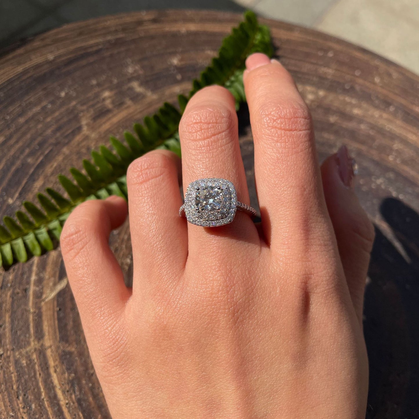 2025 New Double Halo Diamond Pillow Engagement Ring S925 Silver