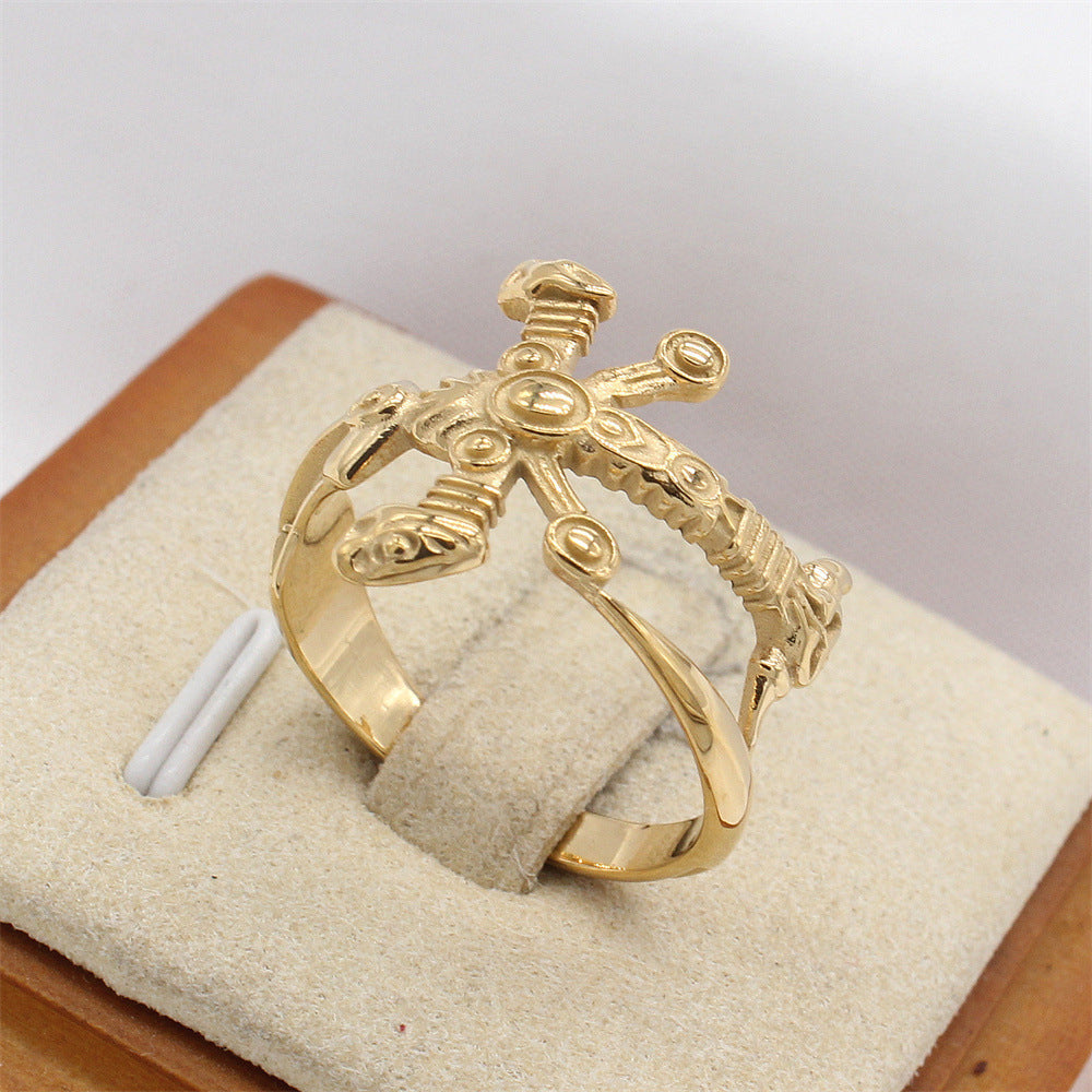 Planderful Titanium Steel Ring Unisex Durable Retro Japanese Sword Style For Men And Women