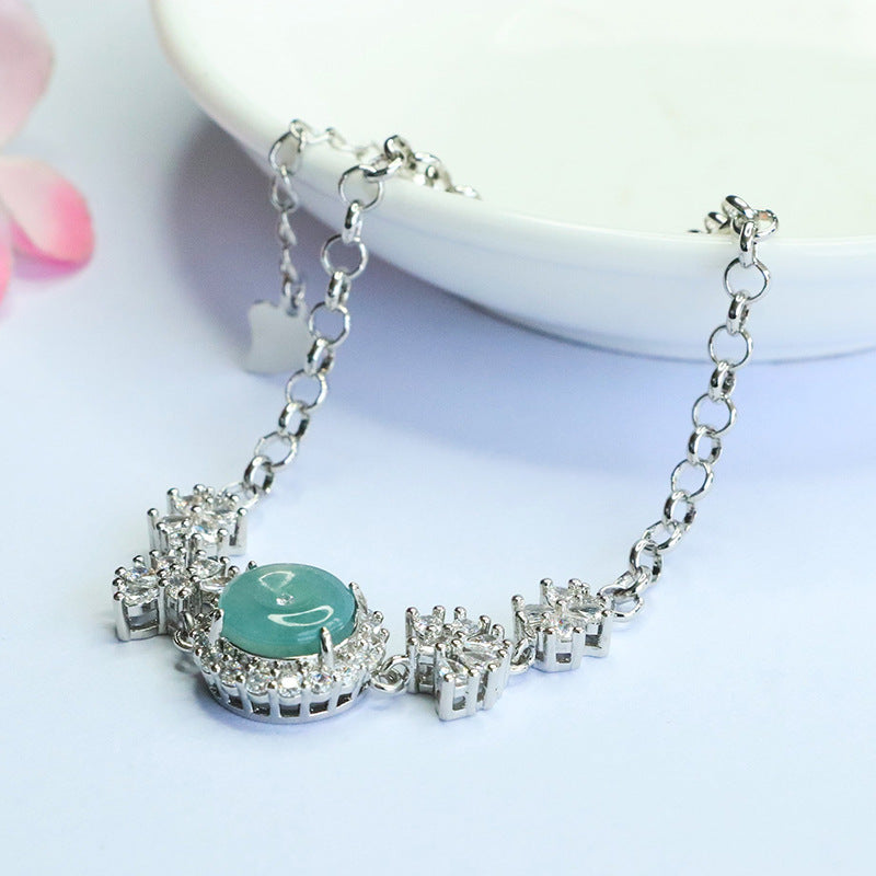 Blue Water Jadeite Peace Buckle Pavé-Style Bracelet