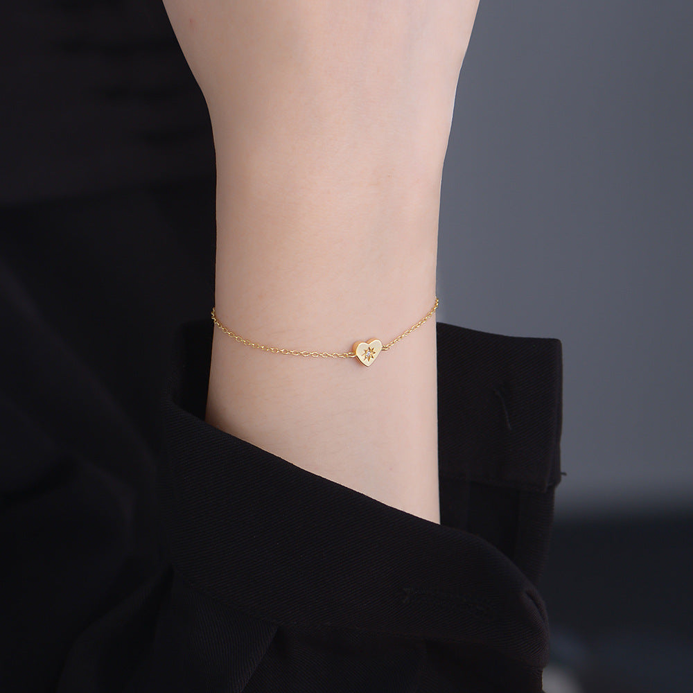 925 Sterling Silver Electroplated 14k Gold Heart-Shaped Love Bracelet European, American