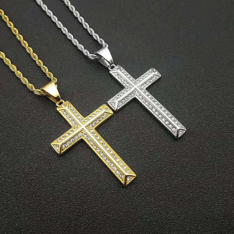 Planderful Everyday Genie Titanium Steel Gold Plated Zircon Cross Pendant Necklace For Men And Women