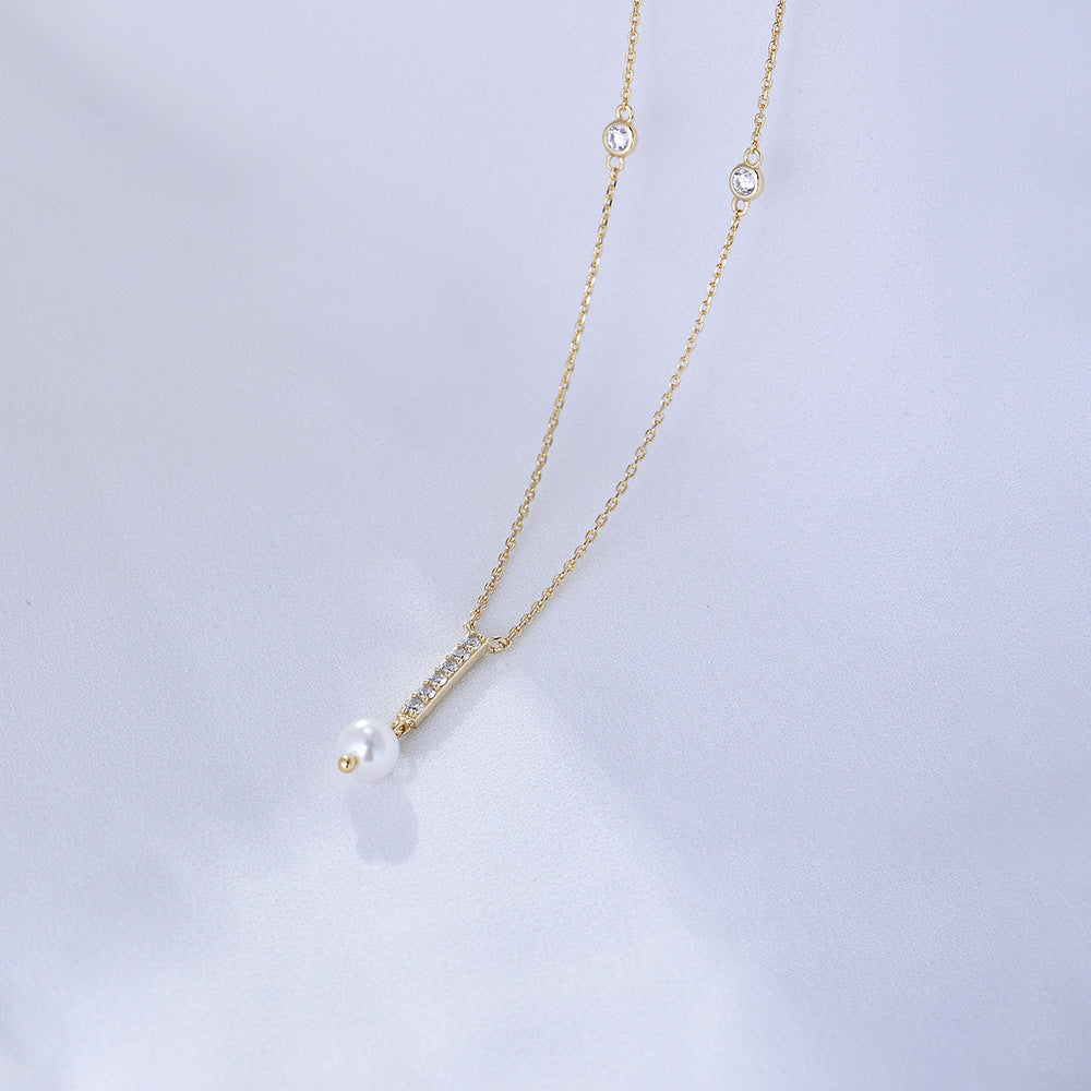 Style Geometric Fringed Pearl Necklace Sense S925 Sterling Silver Zircon