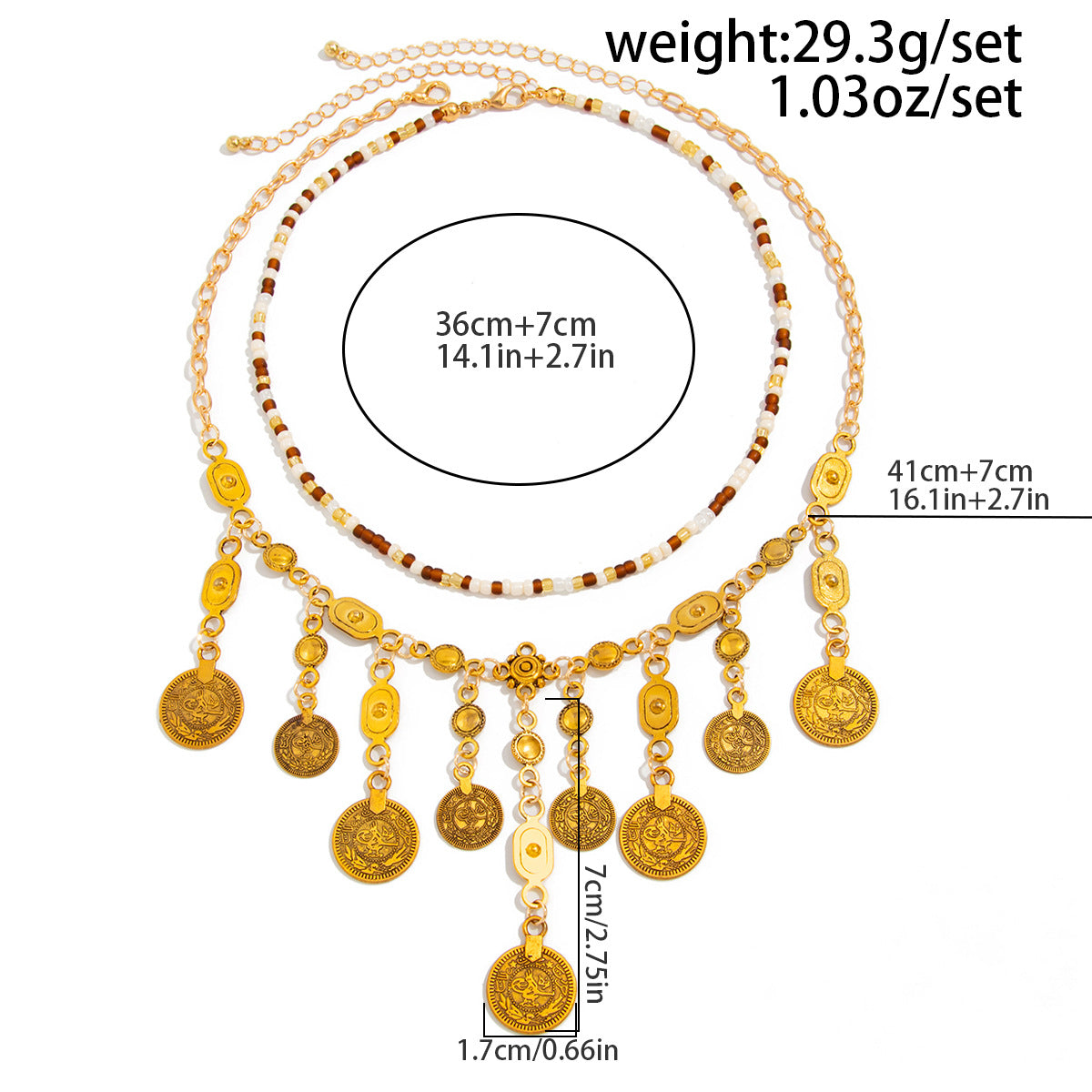Bohemian Coin & Rice Bead Layered Necklace