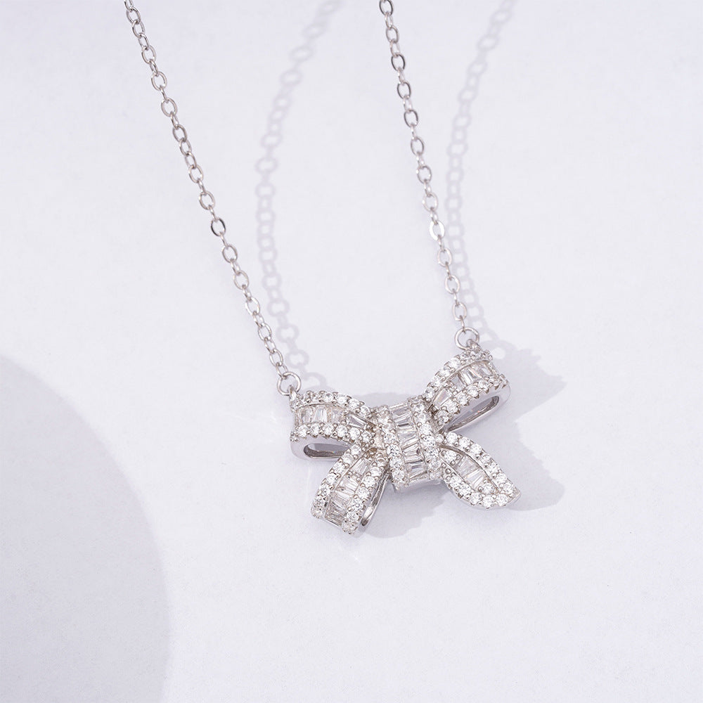 Zircon Bowknot Silver Necklace
