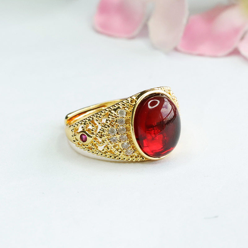 Organic Oval Honey Amber Ring Vintage Chic Wide Band