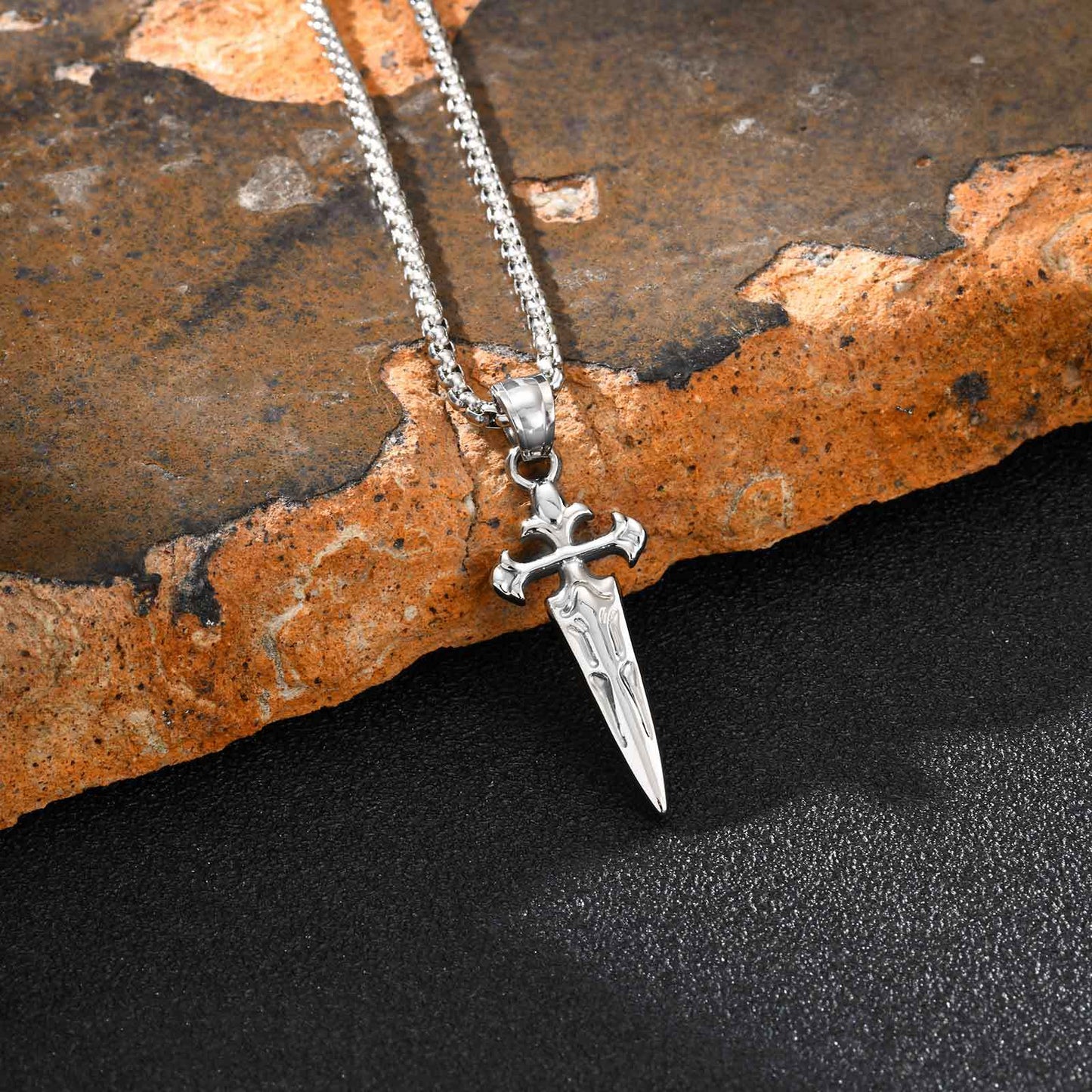 Planderful Stainless Steel Sword Cross Pendant For Men