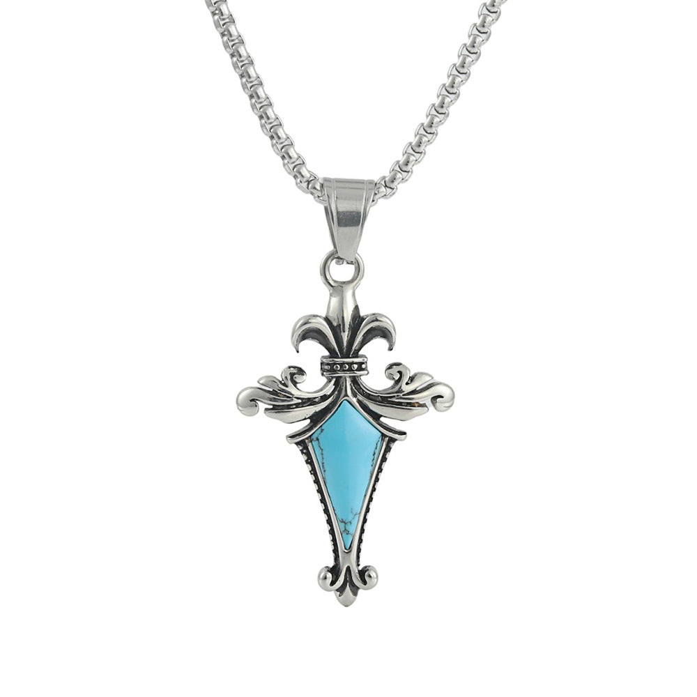 European And American Stainless Steel Turquoise Pendant Necklace