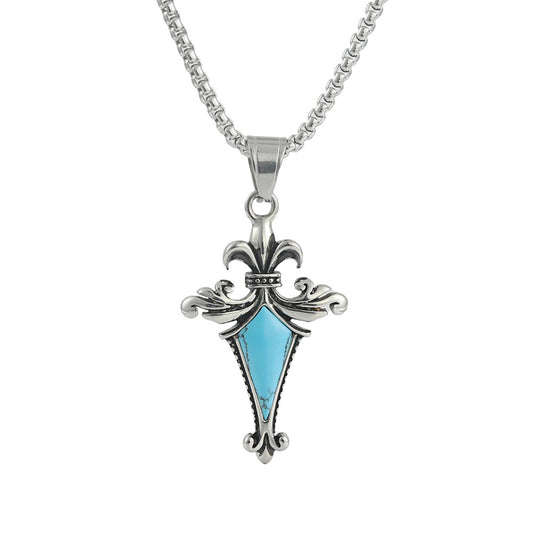 European And American Stainless Steel Turquoise Pendant Necklace