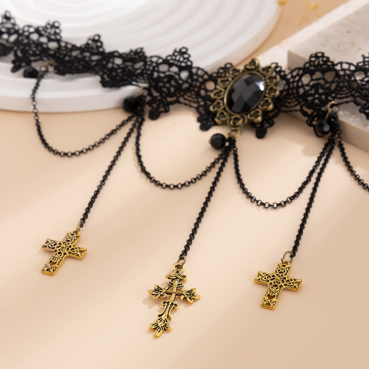 Gothic Lace Cross Tassel Choker