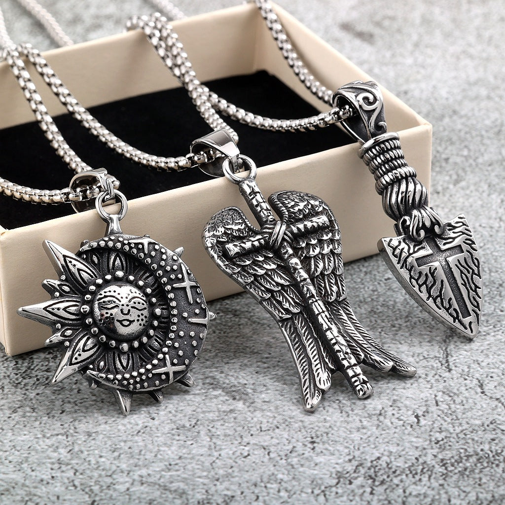Punk Cross Sun Stainless Steel Pendant Necklace
