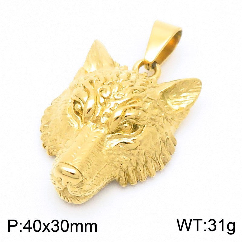 Animal, Punk Retro Viking Direwolf Head Stainless Steel Pendant For Men Necklace