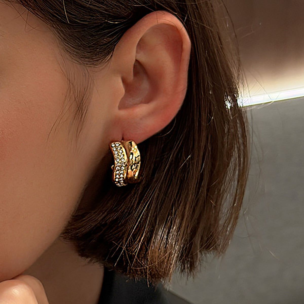 Planderful Vienna Verve C Shaped Zircon Stainless Steel Stud Earrings For Women Statement Luxury