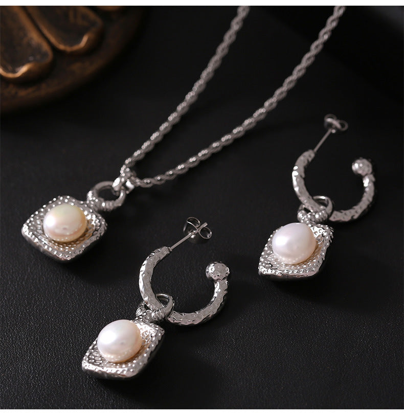 Shell Bead Inlaid Titanium Steel Fashion Jewelry Set