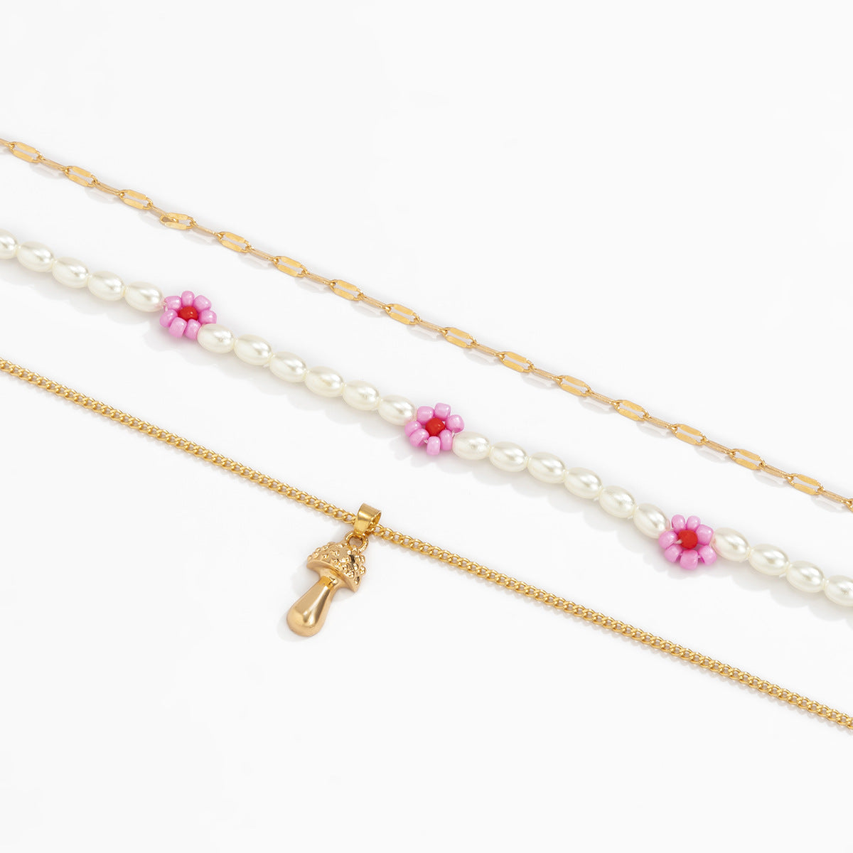 Planderful Mushroom Flower Necklace Multi Layer Pastoral Imitation Pearl For Women Elegant Statement Jewelry